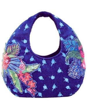 Couture to Your Door Upcycled Denim Embroidered Moon Bag - Blue