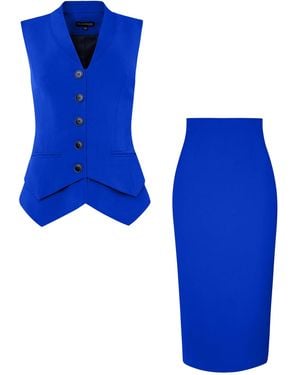 Tia Dorraine Fitted Waistcoat & Skirt Set - Blue