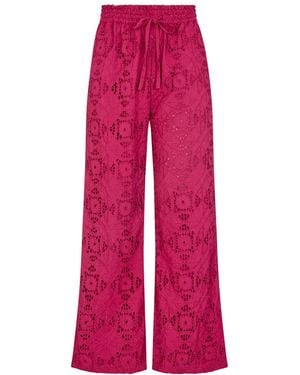 Raffya Opal Broderie Anglaise Wide Leg Trouser - Pink
