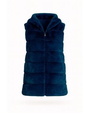 Tantra Spain Sl Fur Vest With Hood And Zipper Closure - Blue