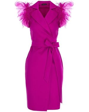 concept A trois Short Blazer Dress With Tulle And Ostrich Feathers - Purple