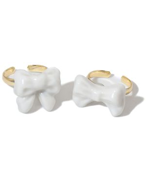 H2 Studio Bowtie Maniac Mini Bowtie Plated Brass Rings Set - White
