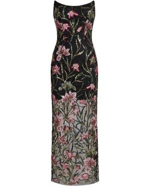 Mac Duggal Strapless Floral Embroidered Column Dress - Black