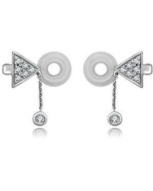 Genevieve Collection 18K Triangle Dangling Diamond Ear Cuff - White