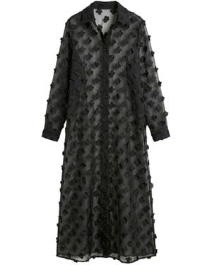 Cy Boutique Oversized Long Shirt Dress With Floral Embellished Design - Black