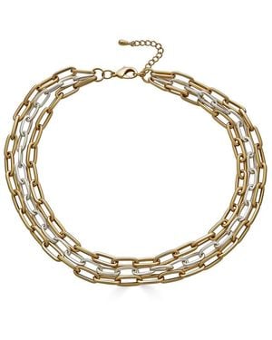 Loni Paul Jewelry Three Strand Matte & Paperclip Necklace - Metallic