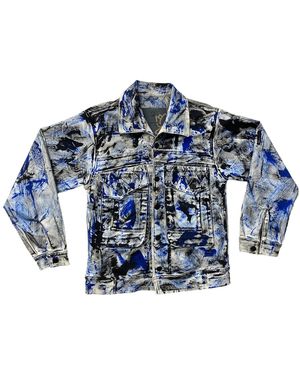 Zasta Studio Color Palette- Raw Denim Oversized Multicolored Jacket - Blue
