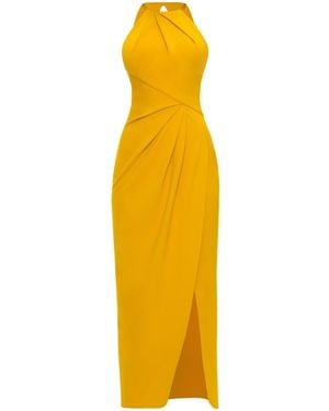 Otthie Neutrals Cocktail Draped Dress Khaki - Yellow