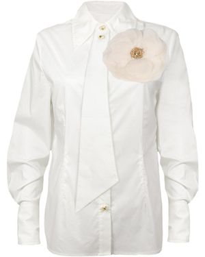 House of Laines London Laines Couture Tie Shirt With Cream Corsage - White