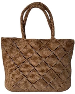 Springmoonatelier Handcrafted Light Raffia Moon Bag - Brown