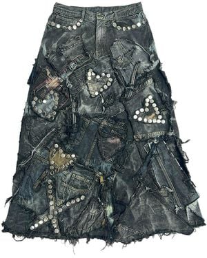 Zasta Studio Shred Couture Studded Denim Skirt F - Grey