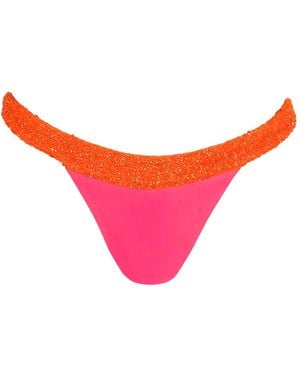 Self-Adore Zenya Hand-Beaded Embellished Bikini Bottom - Pink