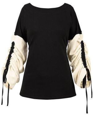 ALINA CERNĂTESCU Neutrals Salem Cotton Statement Sleeves Adjustable Jumper Office Daywear Blouse - Black