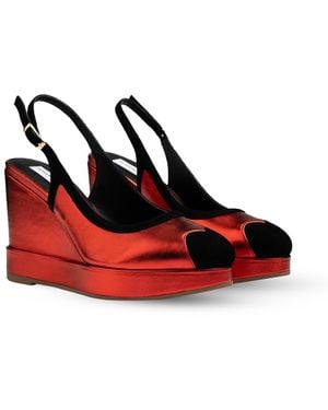 Rosamund Muir London Lavinia Metallic & Suede Wedges - Red