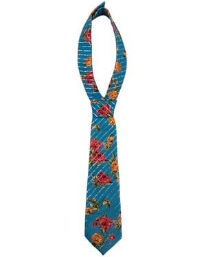 NANDANIE Floral Printed Lurex Petite Necktie - Blue