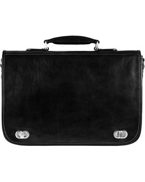 Time Resistance Leather Briefcase Laptop Bag - Black