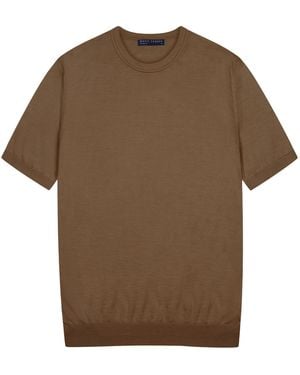 Paul James Knitwear Superfine Merino Silk Bellini Short Sleeve Jumper - Brown