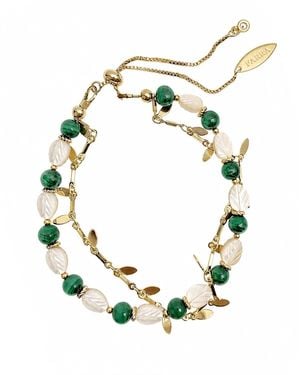 Farra Boho Chic Malachite With Shell Leaves Layered Bracelet - Metallic