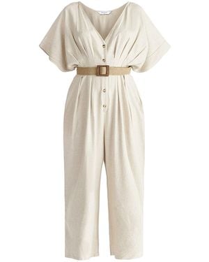 Paisie Neutrals Linen Blend Button Jumpsuit - Natural