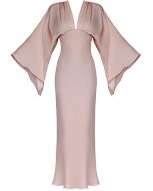 Lily Phellera Scarlett Kimono Gown With Trumpet Sleeves & Piping Detail - Pink