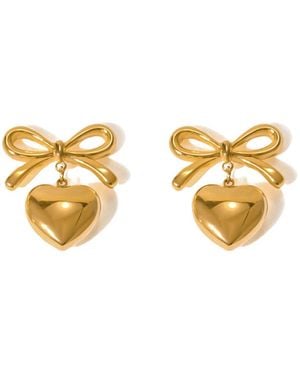 Olivia Le Delicate Heart Bow Stud Earrings - Metallic