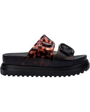 Melissa Tortoiseshell Textured Platform Slides - Black