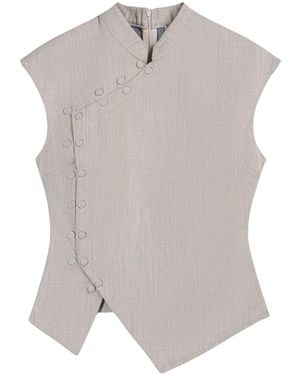 Nocturne Neutrals Asymmetric Button Vest - Grey