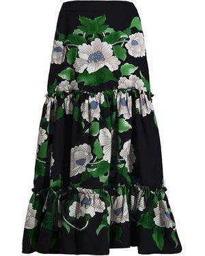 Smart and Joy Long Flower Print Tiered Skirt - Green