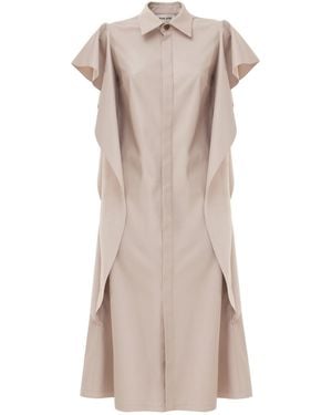 Julia Allert Neutrals Draped Faux Leather Shirt Dress – - Natural