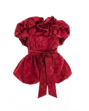 concept A trois Coral Bustier Top With Rose Print - Red
