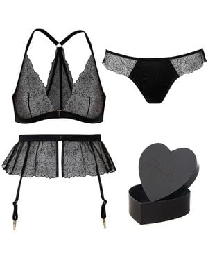 Tallulah Love Midnight Rose Gift Set: Bralette, Brief, Suspender & Gift Box - Black