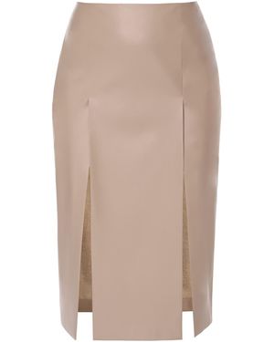 AGGI by HALEWSKI Neutrals Salma Blue Cool Beige Vegan Leather Pencil Skirt - Brown