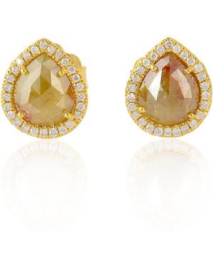 Artisan Ice Diamond And Diamond Pear Halo Stud Earrings - Metallic