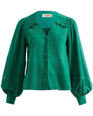 Louche Pallas Babycord Big Collar Ric Rac Trimmed Blouse - Green
