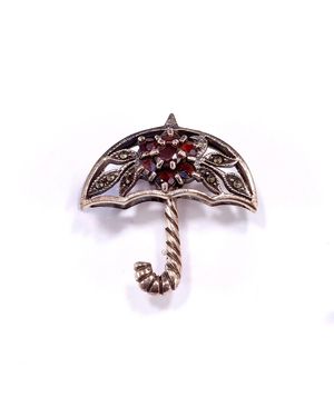 Mineralgems•Studio Vintage Umbrella Brooch With Garnets - Multicolor