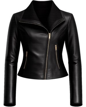 Tantra Spain Sl Perfect Metallic Style Jacket With Knit Details On The Collar, Side, And Sleeve. Zipper Closure - Black