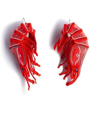 Nana Watanabe Shrimps Statement Sculptural Earrings - Red