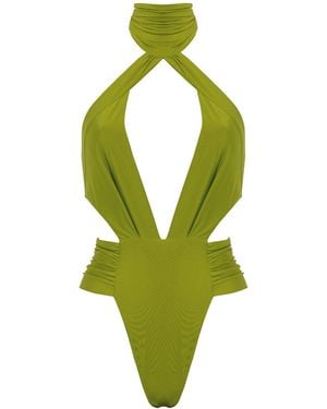 ANTONINIAS As Halter Tie Fastening Bikini Top With Draped Details - Natural