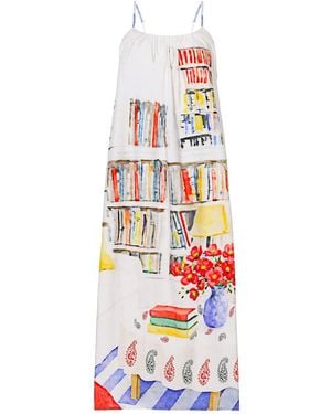 DHARA SHETH DUBAI Abode Books & Blooms Vintage Look Cotton Maxi Dress - White