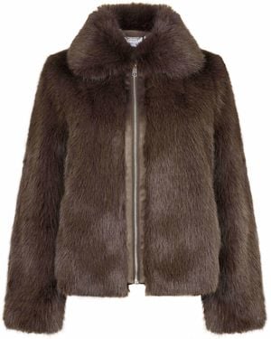 ISSY LONDON Karla Bomber Jacket Vegan Luxe Faux Fur - Brown