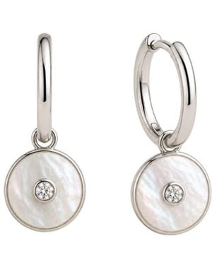 Lily Flo Jewellery Mother Of Pearl Diamond Hoop Earrings - Metallic