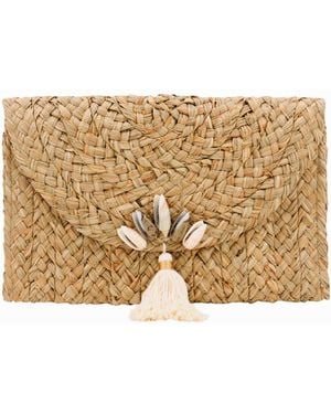 OhSun Neutrals Amara Shell & Straw Clutch - Natural