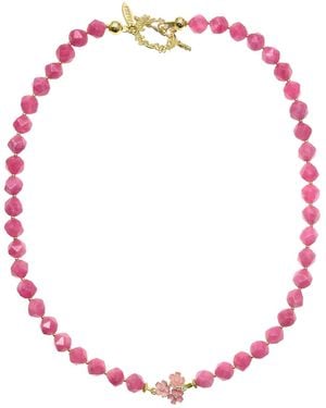 Farra Faceted Gemstone With Flower Pendant Necklace - Red