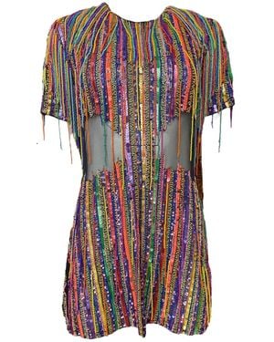 Any Old Iron Hand-Beaded Fringe Dress - Metallic