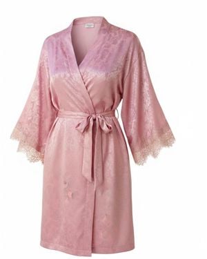 ORIGIN OF HEARTS Aura Jacquard Robe With Lace Trim Sleeves - Pink