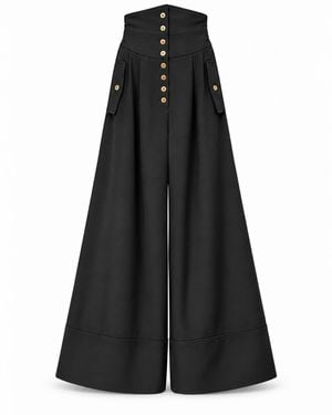 Julia Allert High-Waisted Button-Front Wide-Leg Pants - Black