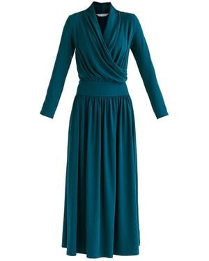 Paisie Surplice V-Neck Lyocell Jersey Maxi Dress With Wide Waistband - Blue