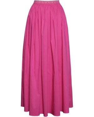Miss Circle New York Martha Fuchsia Cotton Poplin Maxi Skirt With Lace Trim - Pink