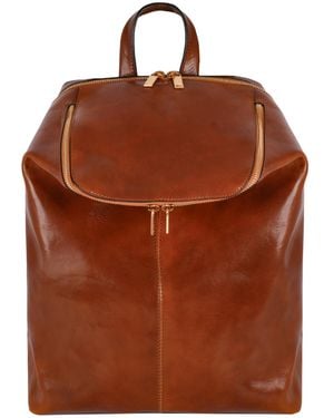 Time Resistance Cognac Leather Backpack - Brown