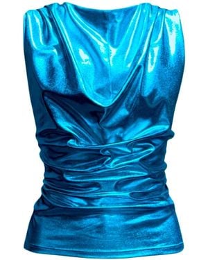 Imaatu Onu Glam Metallic Faux Leather Cowl Neck Top - Blue